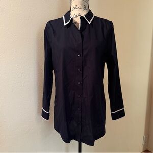 NWT Chicos- Navy Button-Up Shirt with White Trim